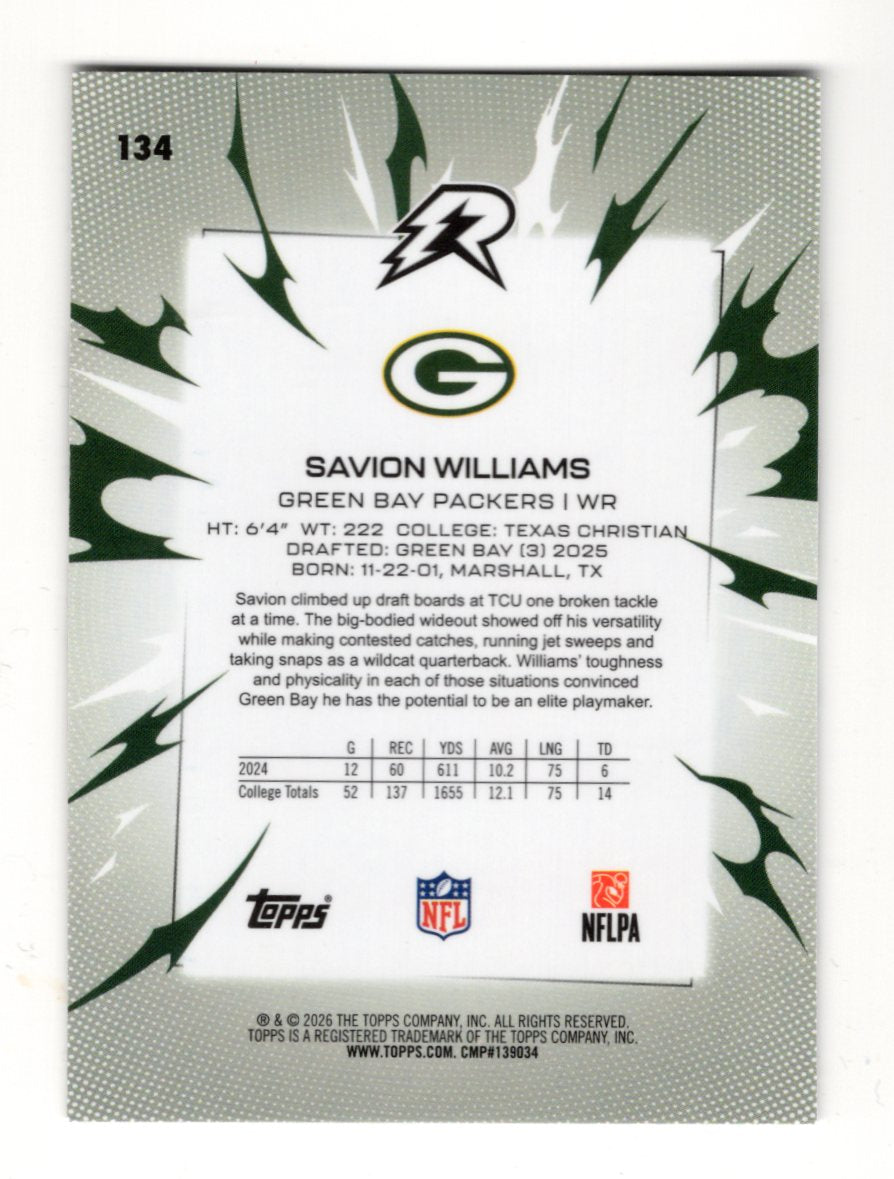 2025 Topps Resurgence Savion Williams Card Rookie Green Bay Packers