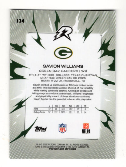 2025 Topps Resurgence Savion Williams Card Rookie Green Bay Packers