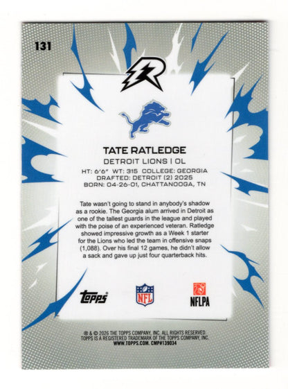 2025 Topps Resurgence Tate Ratledge Card Sky Blue & Pink Shock Refractor Lions