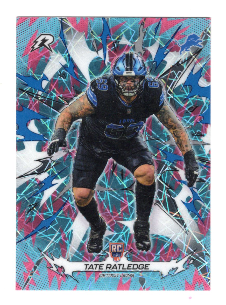 2025 Topps Resurgence Tate Ratledge Card Sky Blue & Pink Shock Refractor Lions