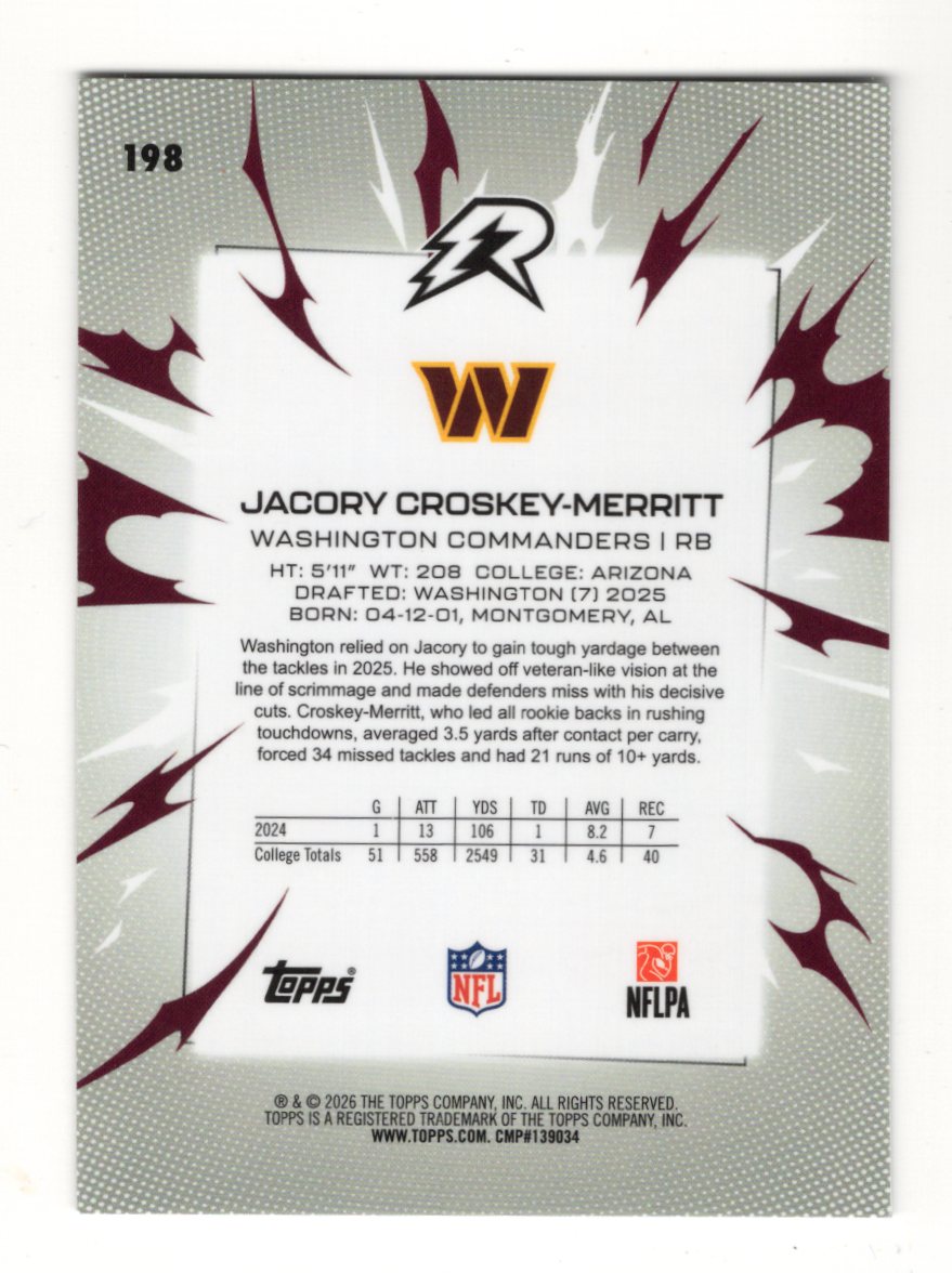 2025 Topps Resurgence Jacory Croskey-Merritt Card Rookie Washington Commanders