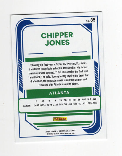 2026 Donruss Chipper Jones Card Green Laser Atlanta Braves