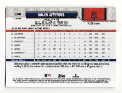2026 Topps Chrome Nolan Schanuel Card Los Angeles Angels