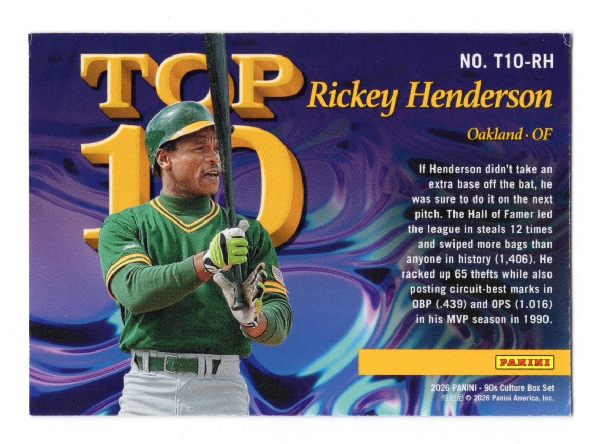 2026 Panini Decades 90s Pop Culture Rickey Henderson Card Top 10 Oakland