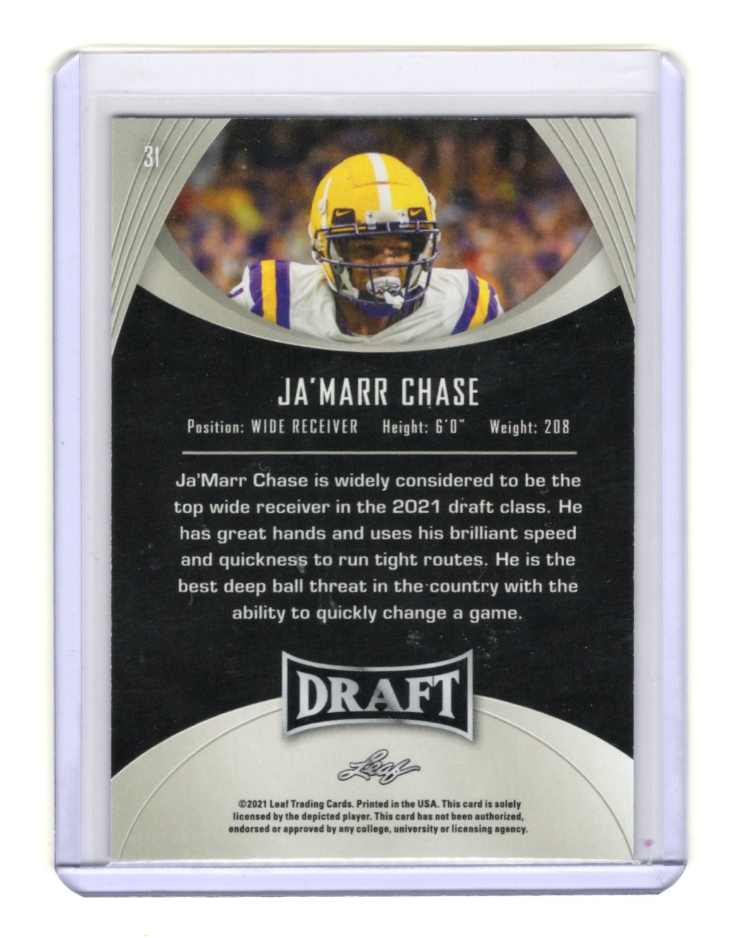 2021 Leaf Draft Ja'Marr Chase Card LSU Tigers
