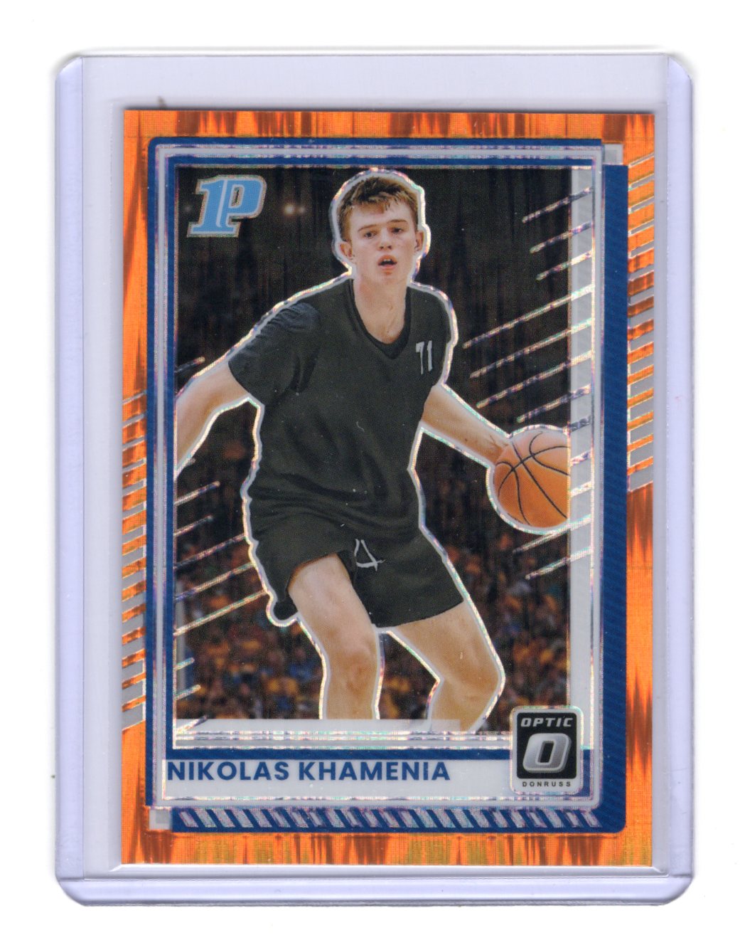 2025-26 Donruss Nikolas Khamenia Card Optic Orange Shock SN #/199 Duke