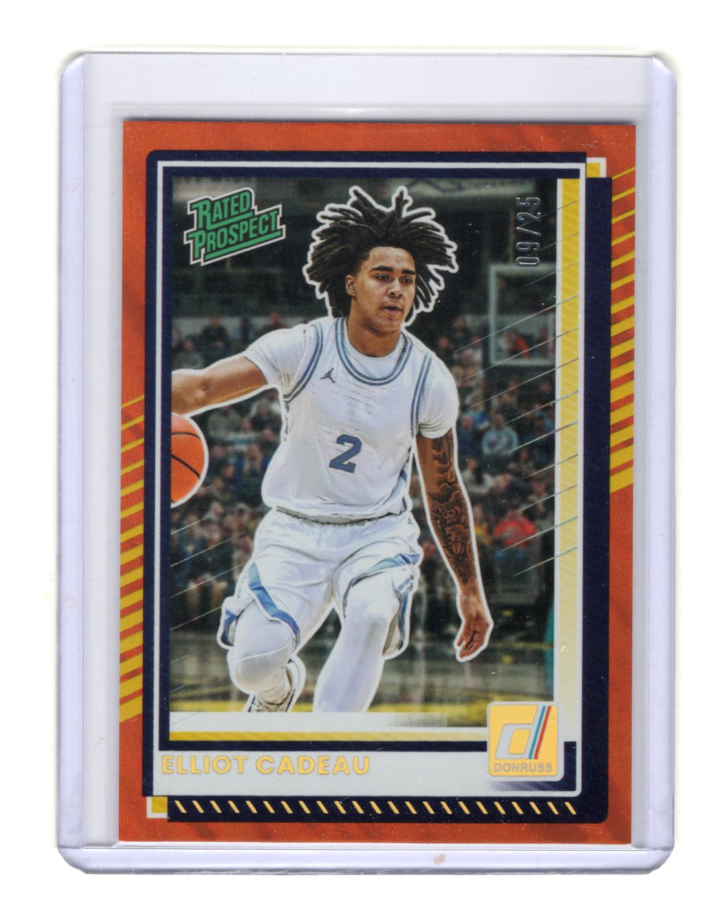 2025-26 Donruss Elliot Cadeau Rated Prospect Orange Lava /25 #48 UNC Tar Heels