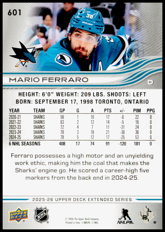 2025-26 Upper Deck Mario Ferraro Card San Jose Sharks