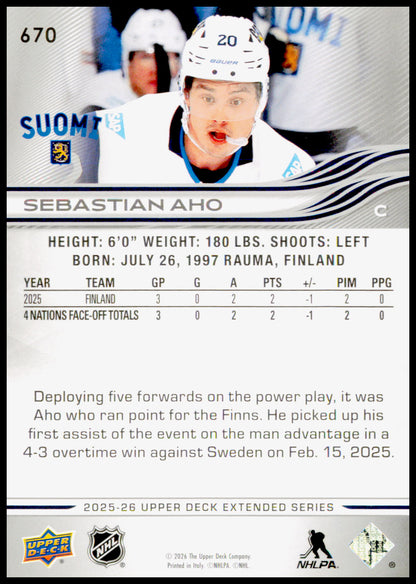 2025-26 Upper Deck Sebastian Aho Card Finland