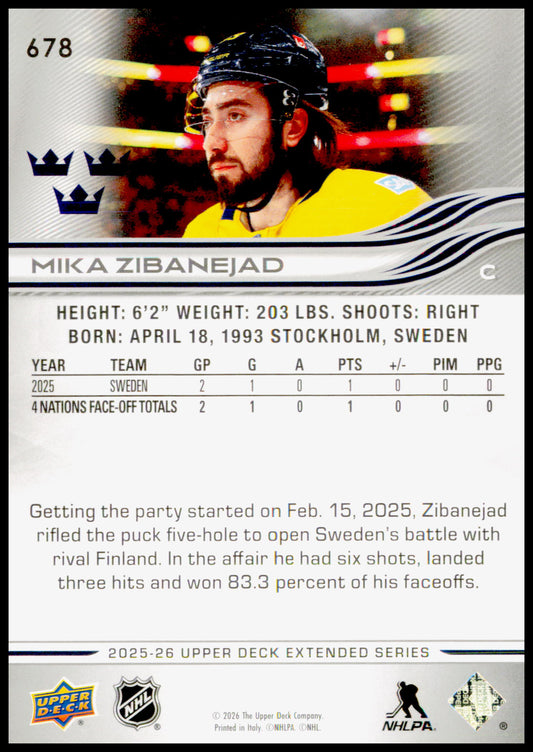 2025-26 Upper Deck Mika Zibanejad Card Sweden