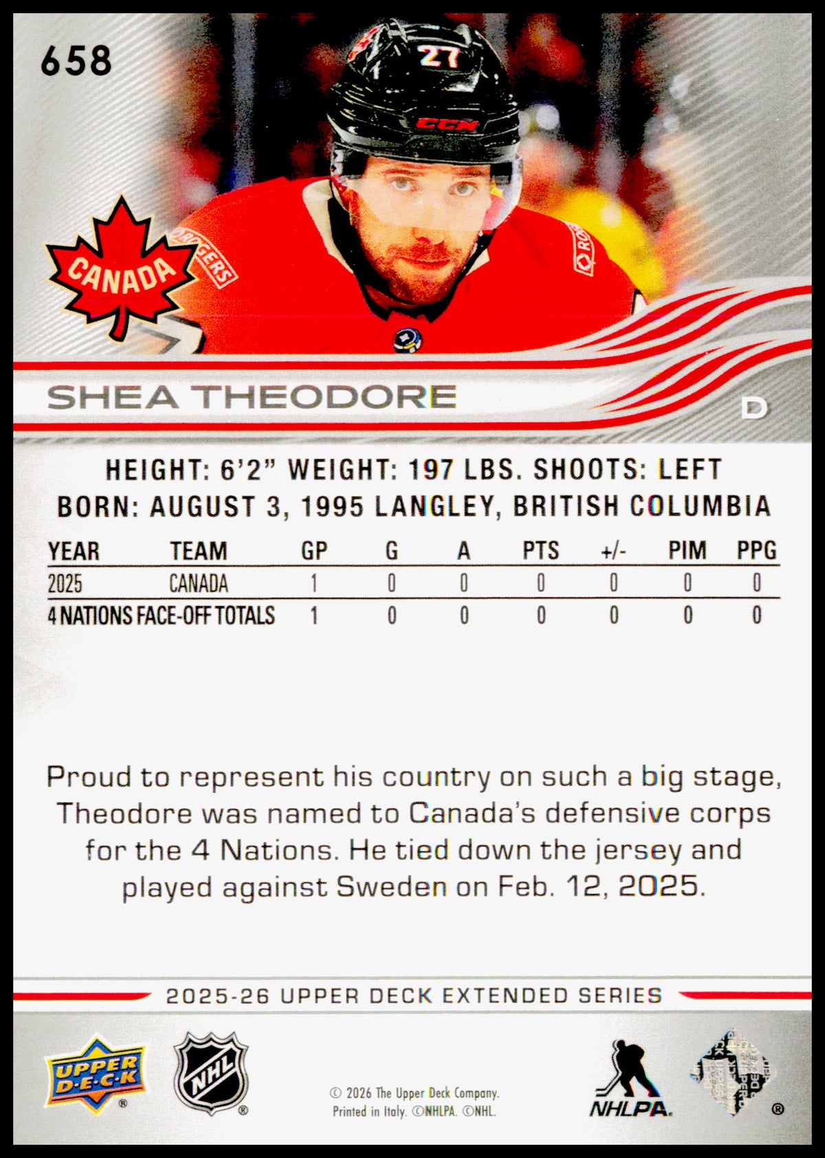 2025-26 Upper Deck Shea Theodore Card Canada