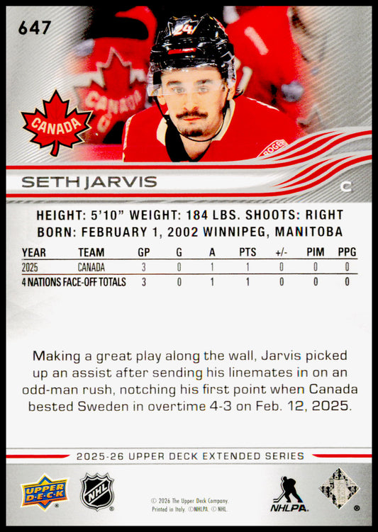 2025-26 Upper Deck Seth Jarvis Card Canada