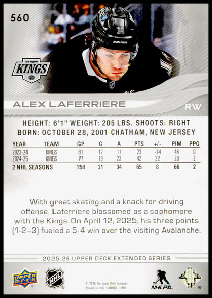 2025-26 Upper Deck Alex Laferriere Card Los Angeles Kings