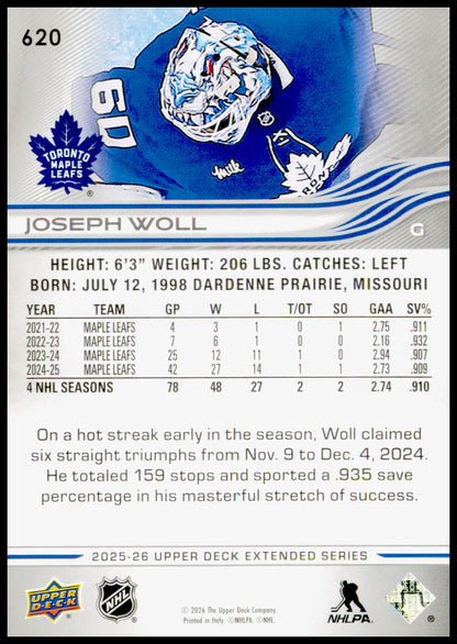2025-26 Upper Deck Joseph Woll Card Toronto Maple Leafs