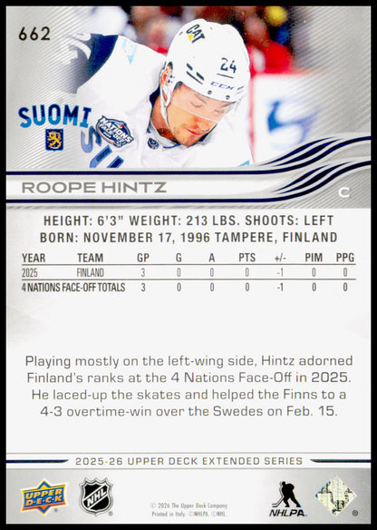 2025-26 Upper Deck Roope Hintz Card Finland