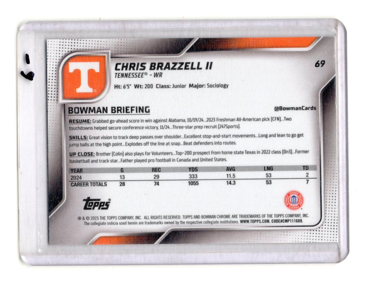 2025 Bowman University Chrome Chris Brazzell II Card Tennessee Volunteers