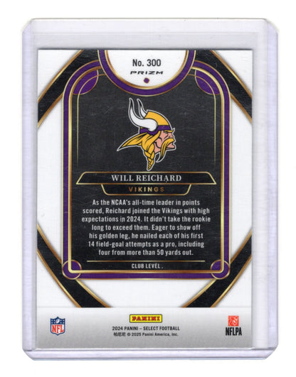 2024 Panini Select Will Reichard Red & Yellow Prizm Shock Rookie  Vikings