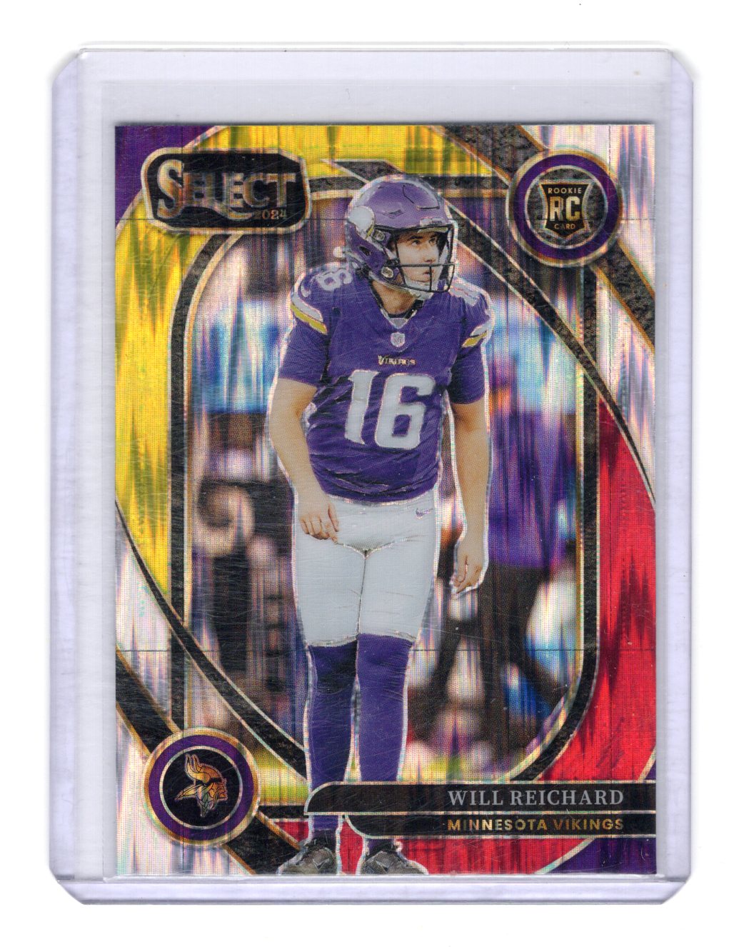 2024 Panini Select Will Reichard Red & Yellow Prizm Shock Rookie  Vikings