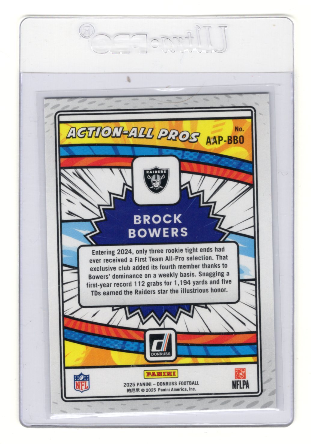 2025 Donruss Brock Bowers Card Action-All Pros Las Vegas Raiders