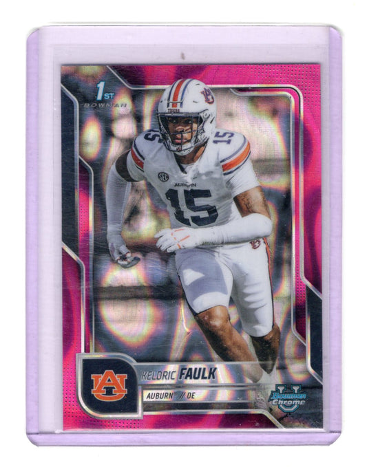 2025 Bowman University Chrome Keldric Faulk Pink Lava Refractor Auburn Tigers