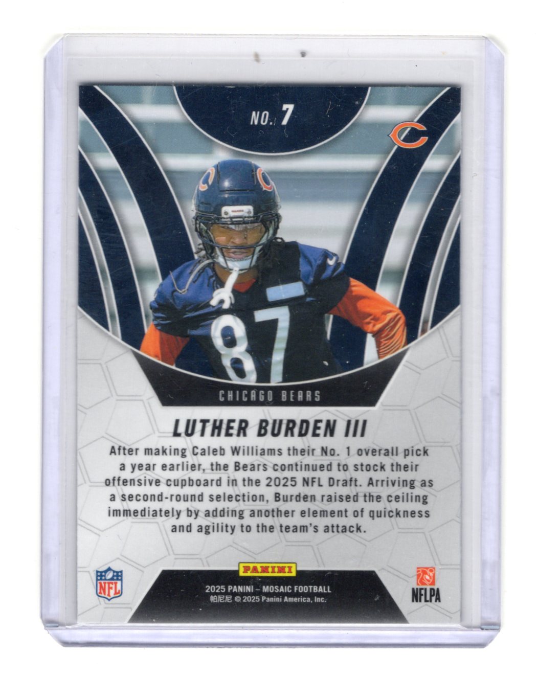 2025 Panini Mosaic Luther Burden III Card Elevate Chicago Bears