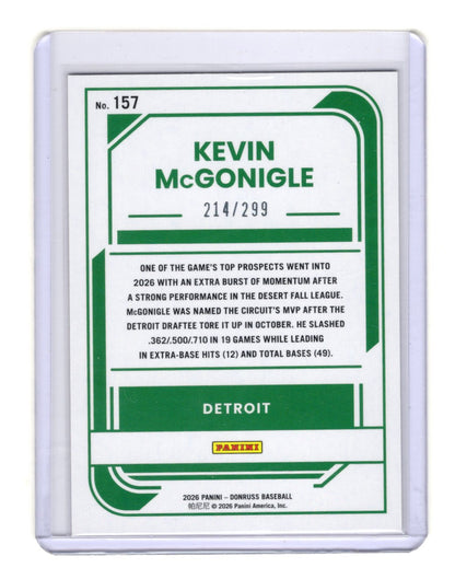 2026 Donruss Kevin McGonigle Card Orange Laser SN Detroit Tigers