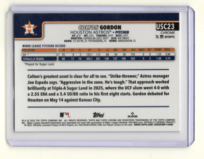 2025 Topps Chrome Update Colton Gordon Card RC Houston Astros