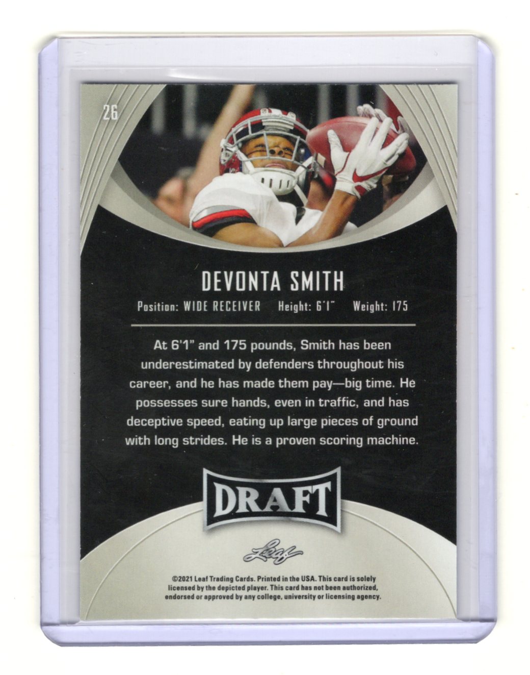2021 Leaf Draft DeVonta Smith Card Alabama Crimson Tide