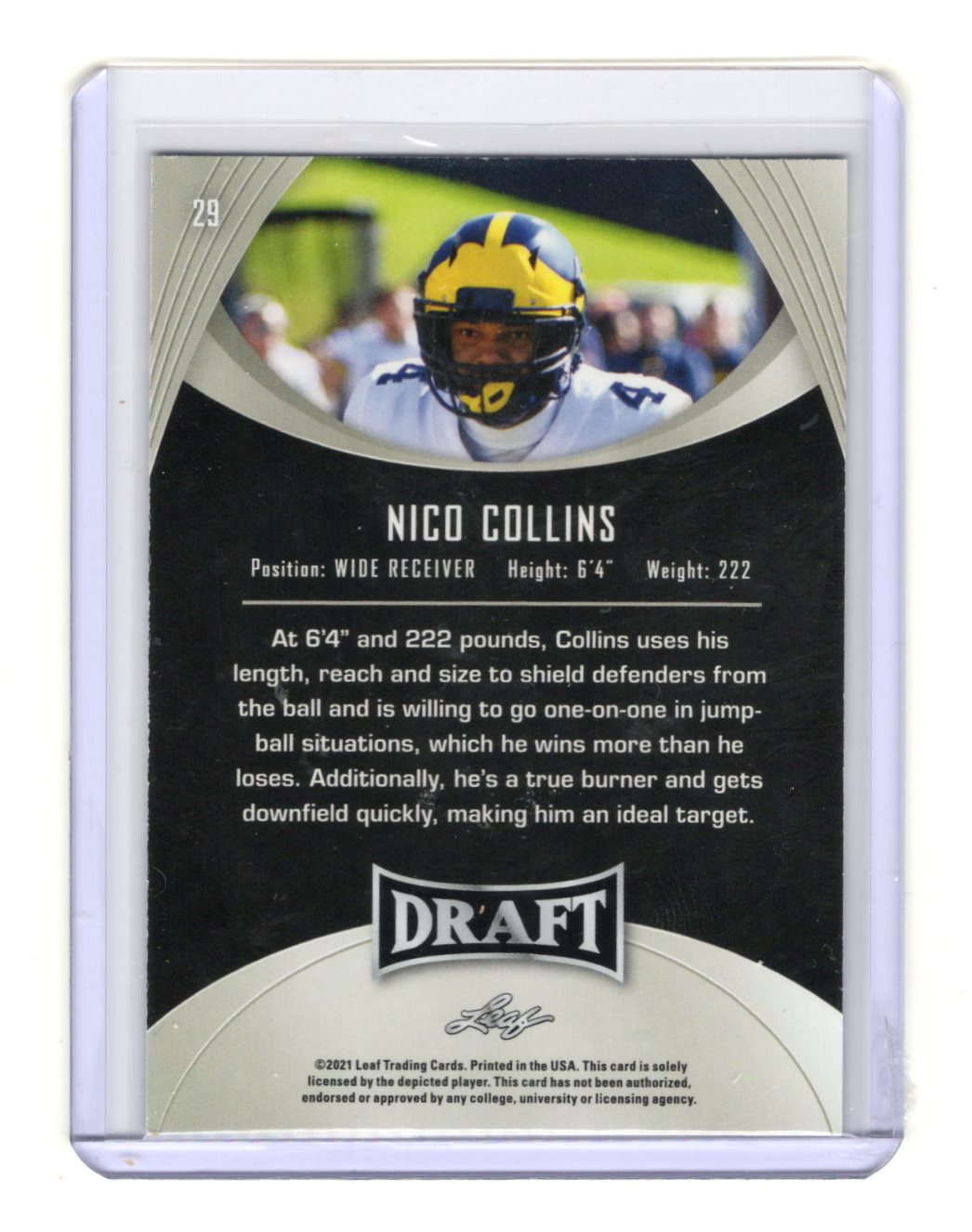 2021 Leaf Draft Nico Collins Card Michigan Wolverines