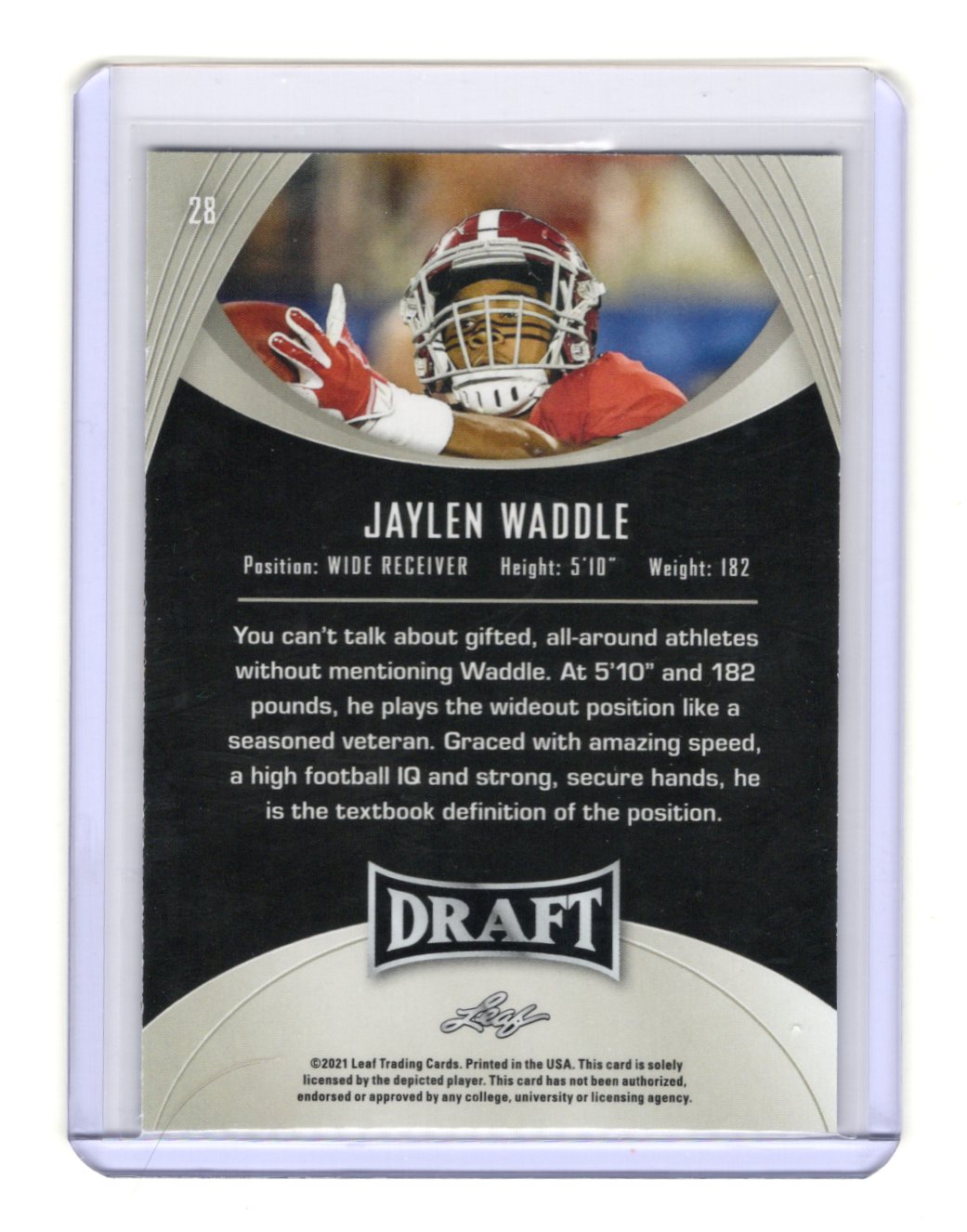 2021 Leaf Draft Jaylen Waddle Card Gold Alabama Crimson Tide