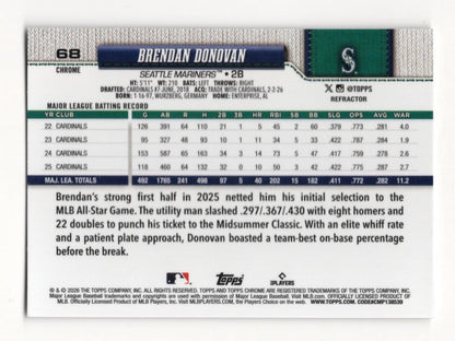 2026 Topps Chrome Brendan Donovan Card Refractors Seattle Mariners