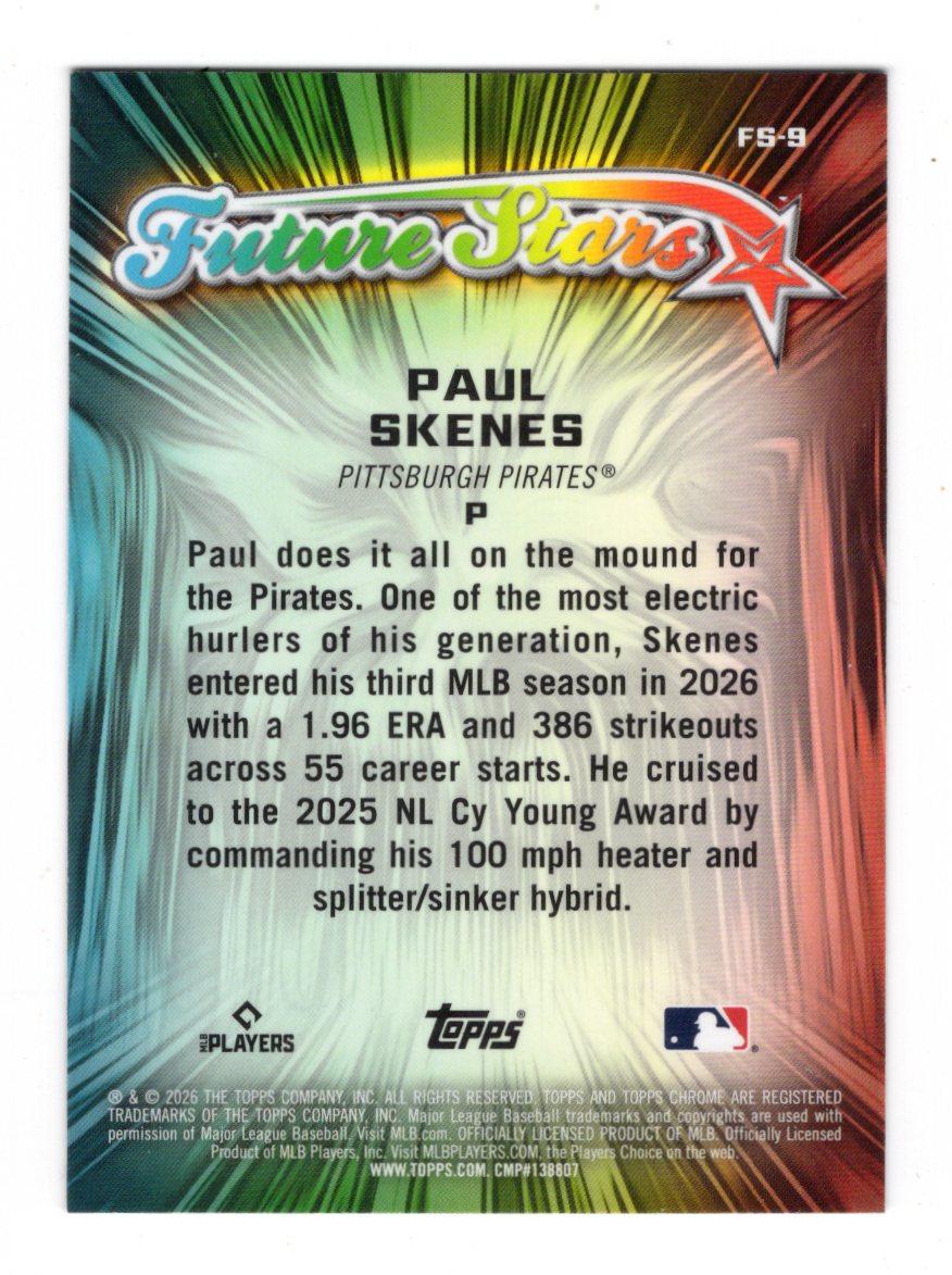 2026 Topps Chrome Paul Skenes Card Future Stars Pittsburgh Pirates