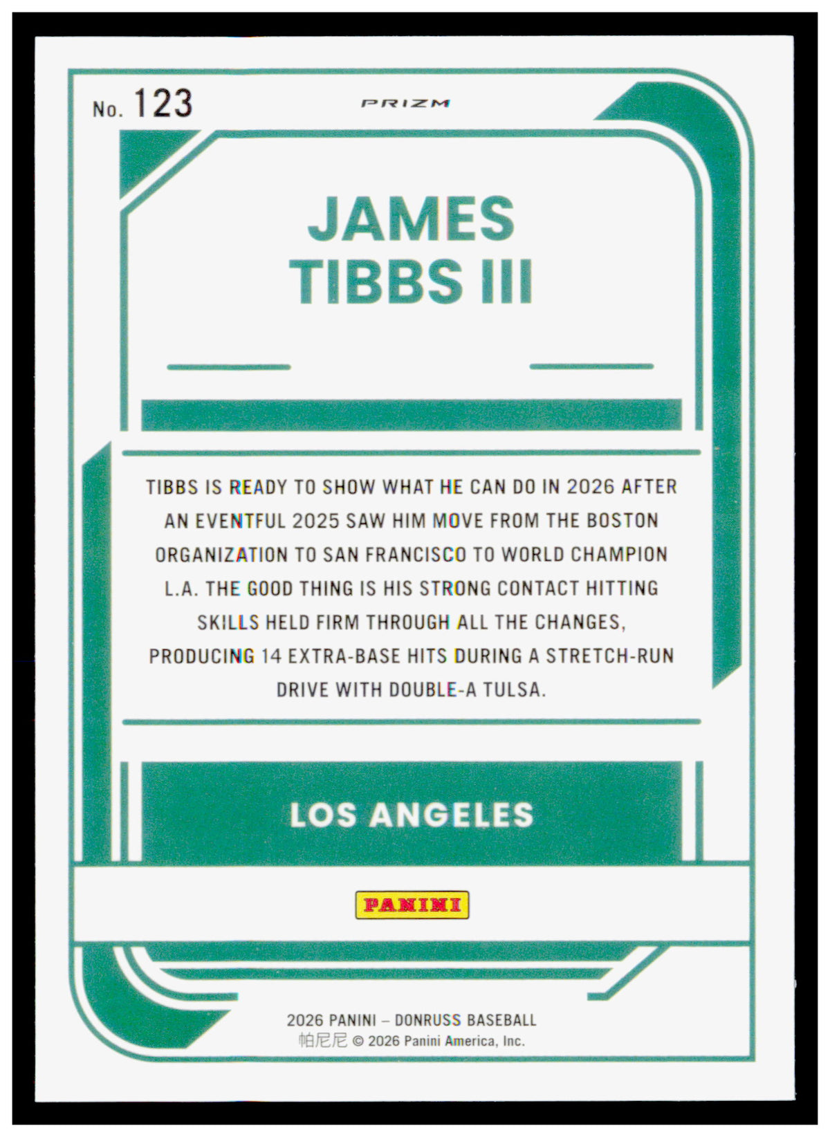 2026 Donruss James Tibbs III Card Optic Orange Velocity Los Angeles Dodgers