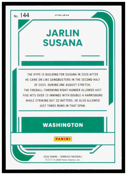 2026 Donruss Jarlin Susana Card Optic Circles Washington Nationals