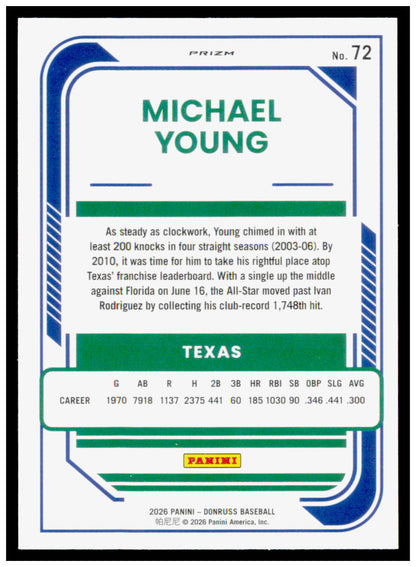2026 Donruss Michael Young Card Optic Circles Texas Rangers