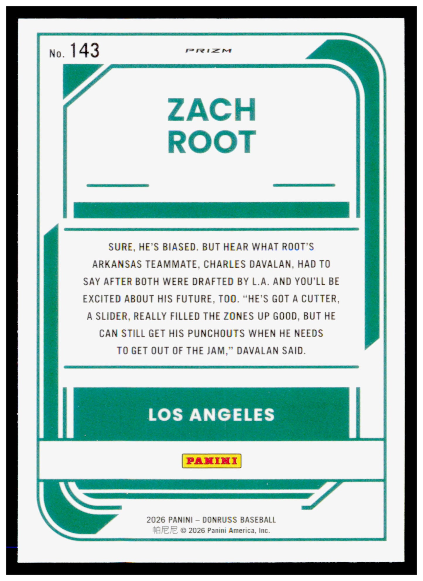 2026 Donruss Zach Root Card Optic Orange Velocity Los Angeles Dodgers