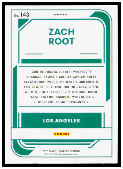 2026 Donruss Zach Root Card Optic Orange Velocity Los Angeles Dodgers
