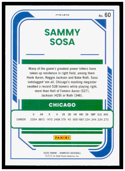 2026 Donruss Sammy Sosa Card Optic Orange Velocity Chicago Cubs