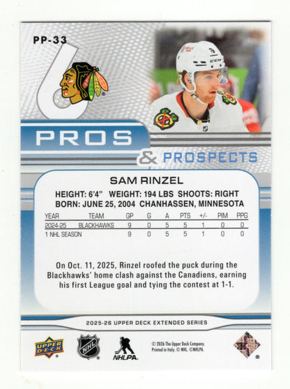 2025-26 Upper Deck Sam Rinzel Card Pros and Prospects Chicago Blackhawks