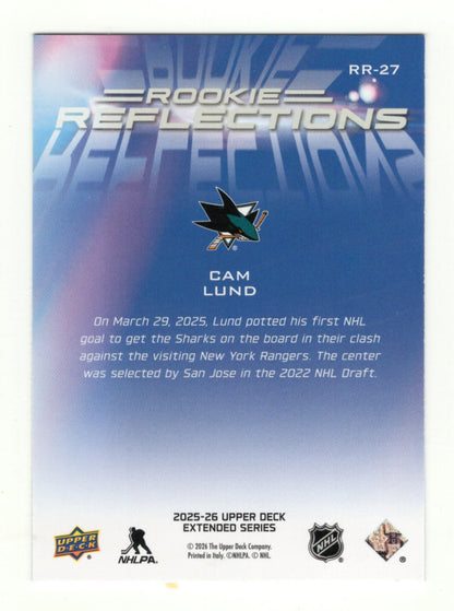 2025-26 Upper Deck Extended Series Cam Lund Rookie Reflections #RR-27 RC Sharks