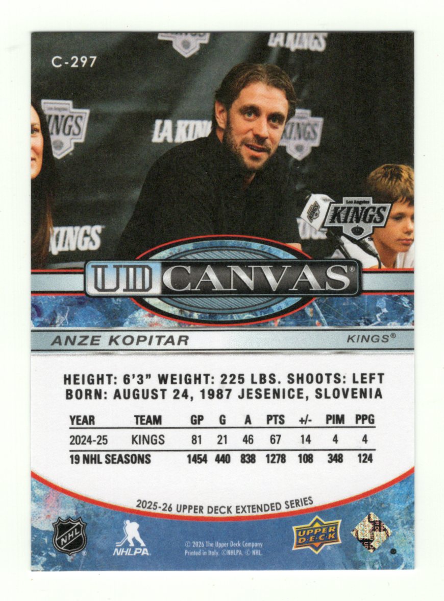 2025-26 Upper Deck Anze Kopitar Card UD Canvas Los Angeles Kings