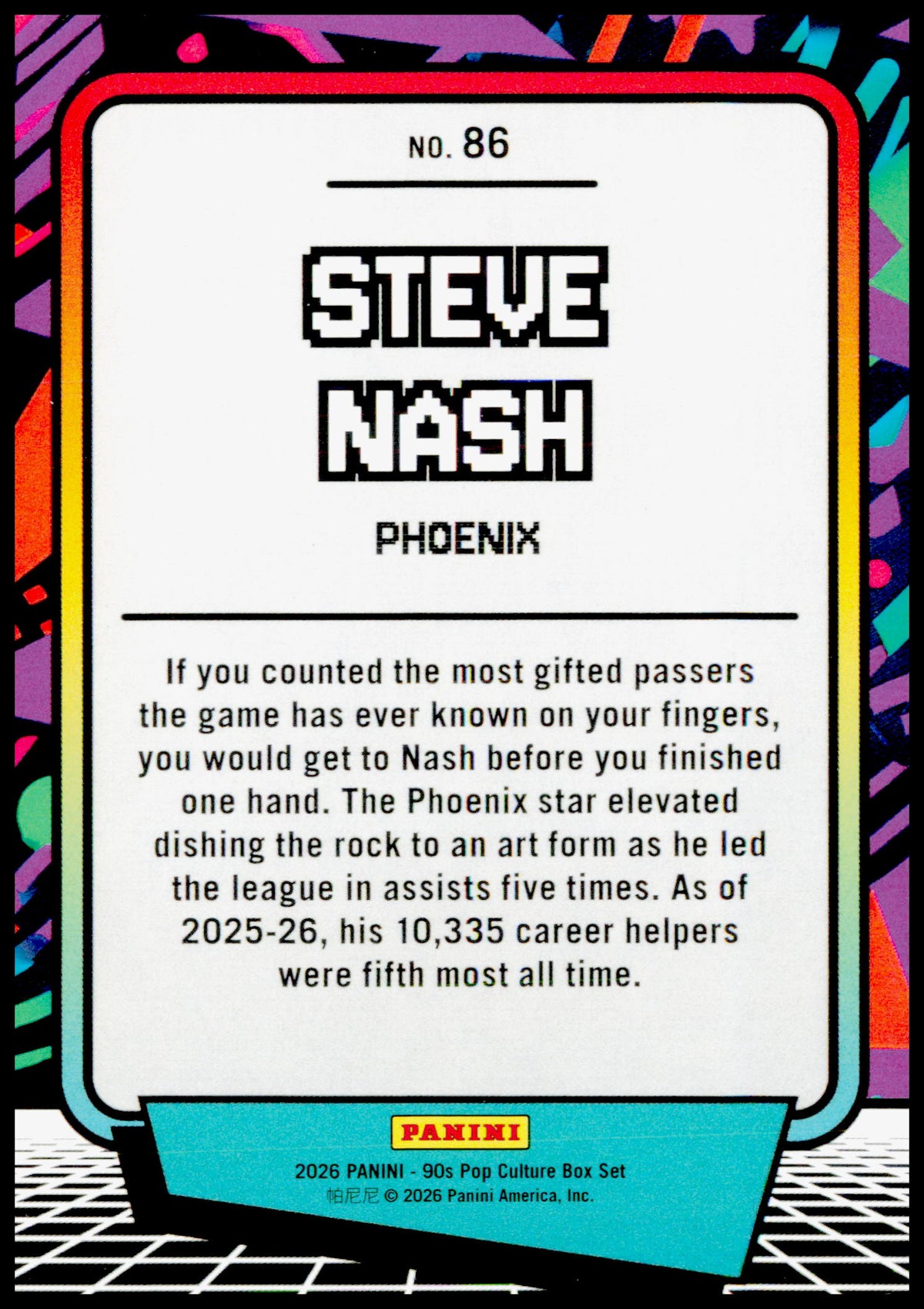 2026 Panini Decades 90s Pop Culture Steve Nash Card Phoenix Suns