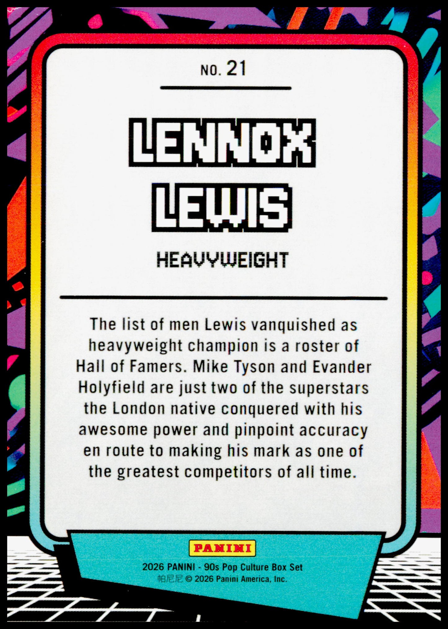 2026 Panini Decades 90s Pop Culture Lennox Lewis Card