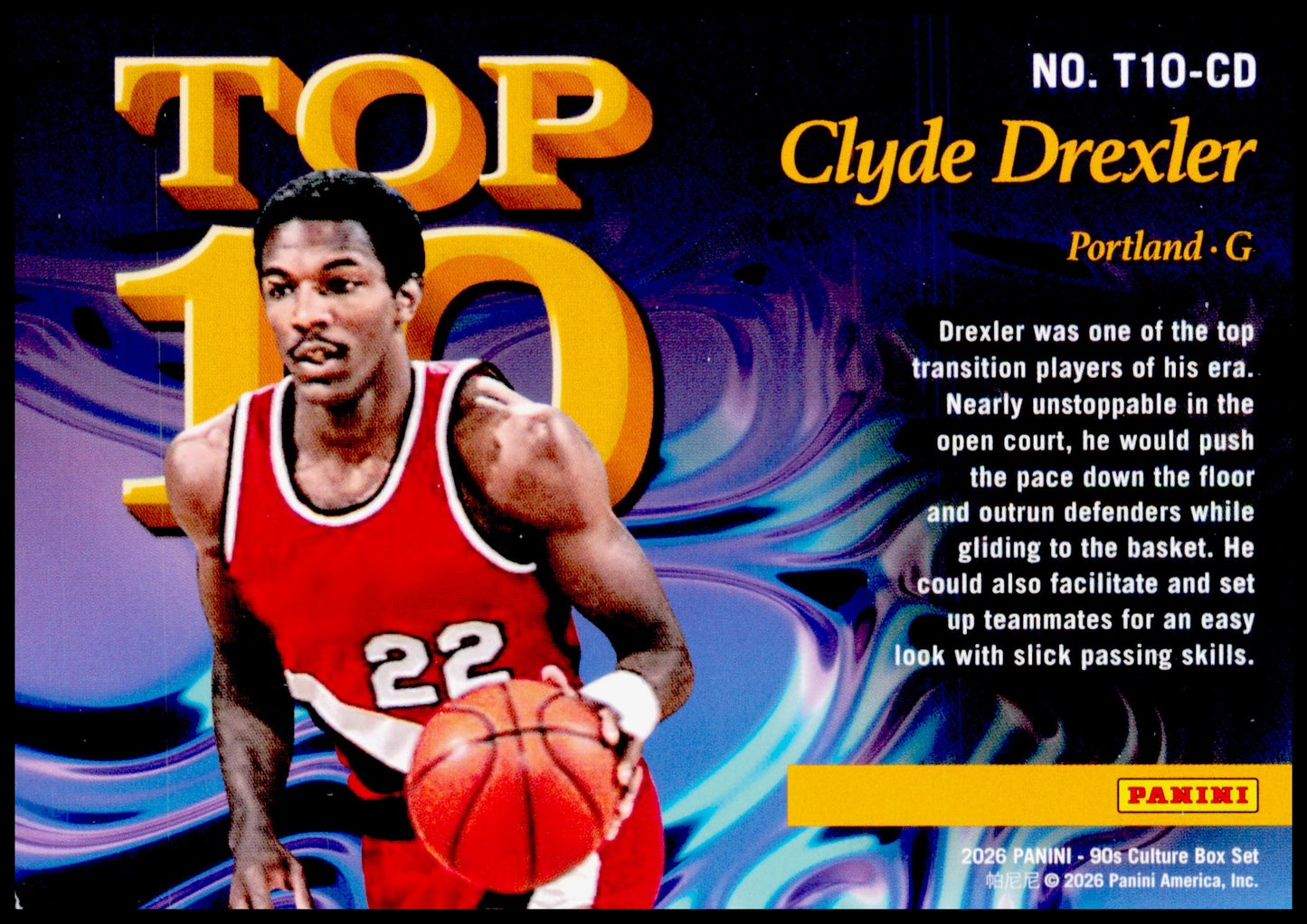 2026 Panini Decades 90s Pop Culture Clyde Drexler Top 10 Portland Trail Blazers