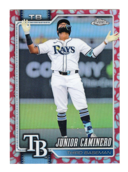 2026 Topps Chrome Junior Caminero Card Baseball Seams Refractors Tampa Bay Rays