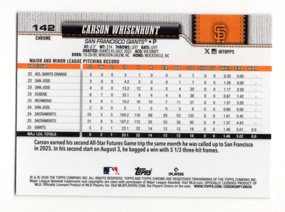 2026 Topps Chrome Carson Whisenhunt Raywave Refractors RC San Francisco Giants