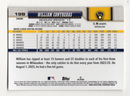 2026 Topps Chrome William Contreras Card Refractors Milwaukee Brewers