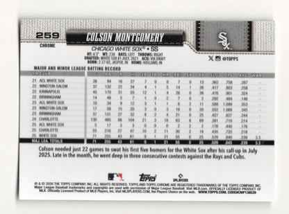 2026 Topps Chrome Colson Montgomery Card RC Chicago White Sox