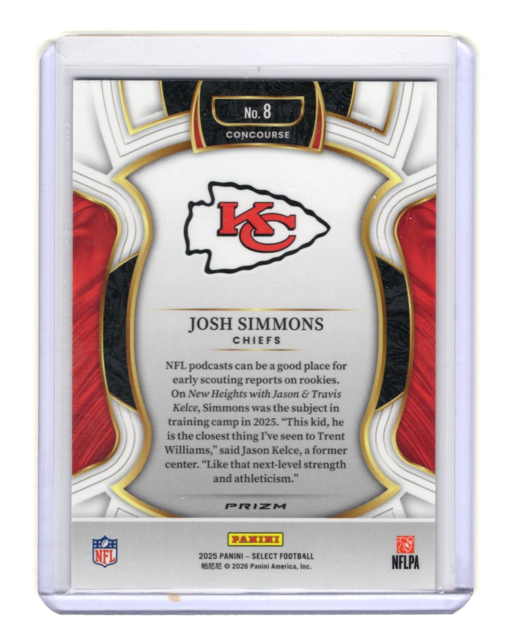 2025 Panini Select Josh Simmons Card Red and Blue Prizm Shock RC  Chiefs