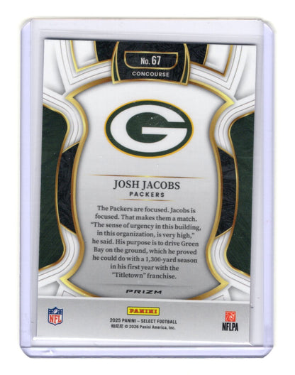 2025 Panini Select Josh Jacobs Card Red and Blue Prizm Shock Green Bay Packers